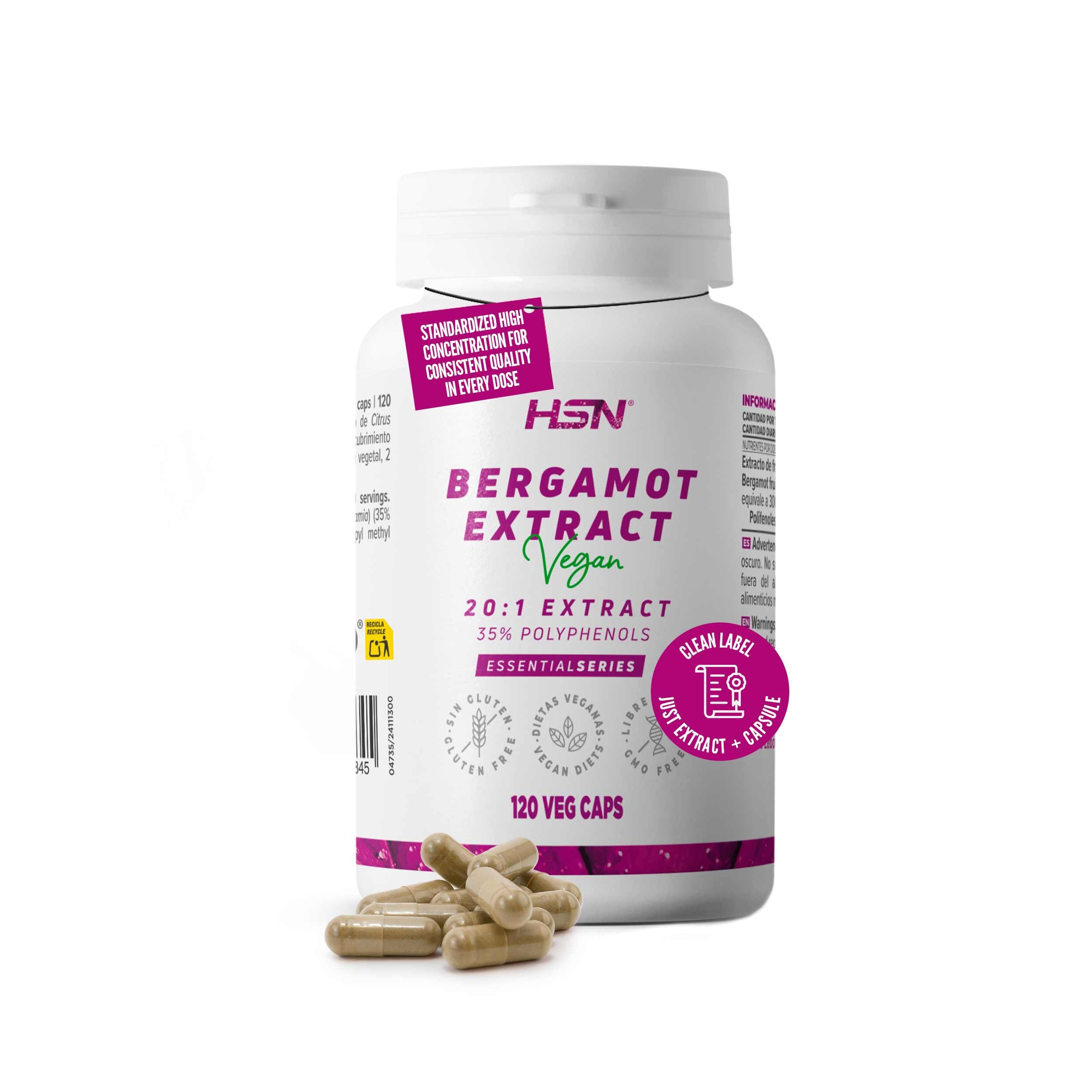 HSN Extrait de Bergamote 1500 mg (35% Polyphénols) par Portion Quotidienne | 120 Gélules Végétales | Extrait 20:1 | 30000 mg Citrus bergamia (équivalent fruit) | Sans OGM, Végan, Sans Gluten