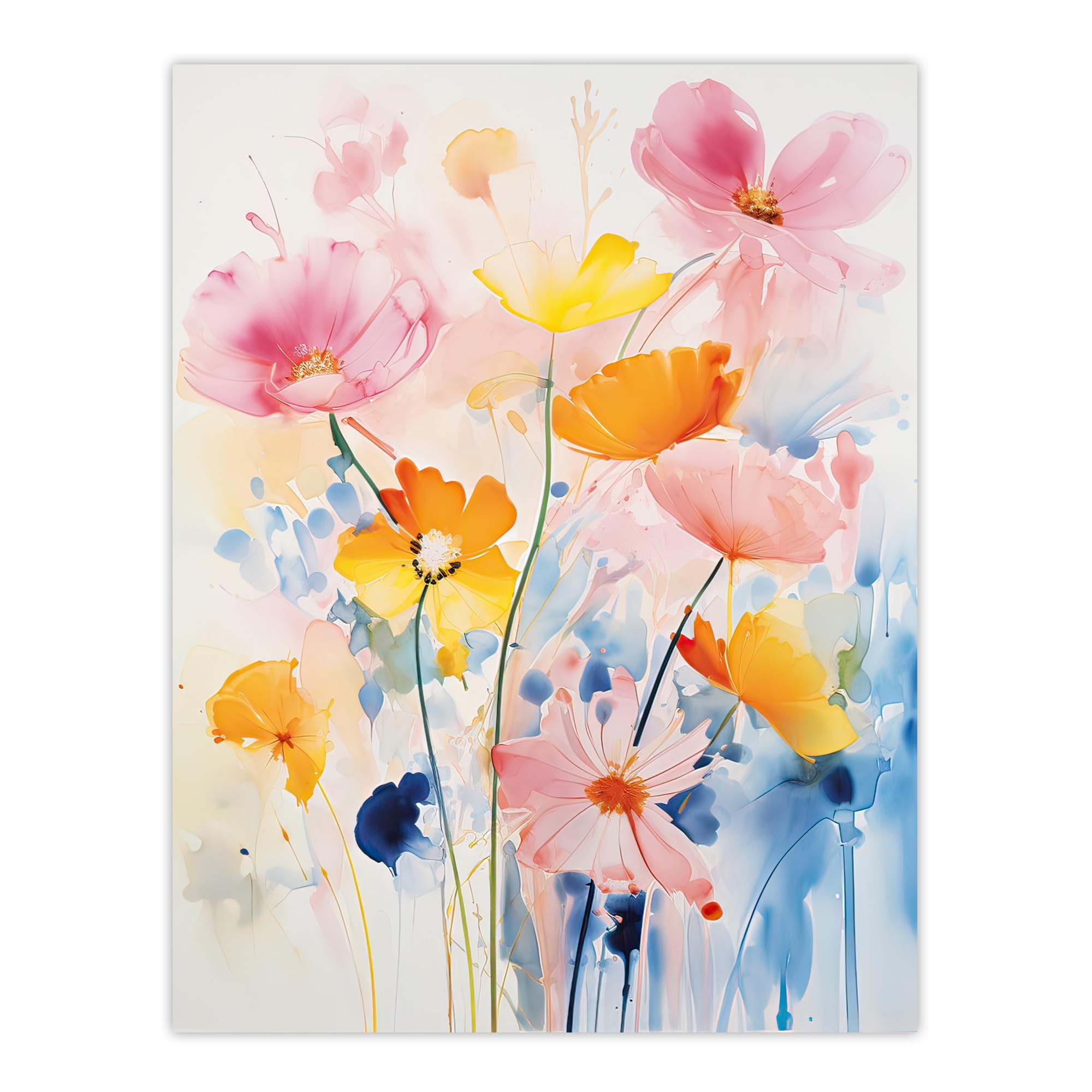 Artery8 Delicate Wildflowers Pastel Watercolour Flowers Extra Large XL Wall Art Poster Print