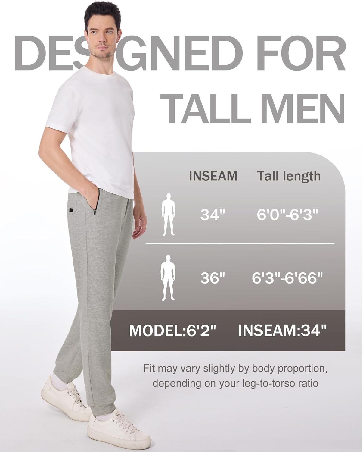 34"/36" Inseam Mens Tall Joggers Sweatpants Extra Long Workout Pants for Tall Men with Zipper Pockets - Image 4