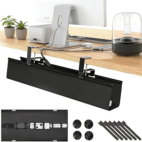 Bandeja de organización de cables sin taladrar debajo del escritorio, 28 pulgadas de tela para organizador de cables, montaje en