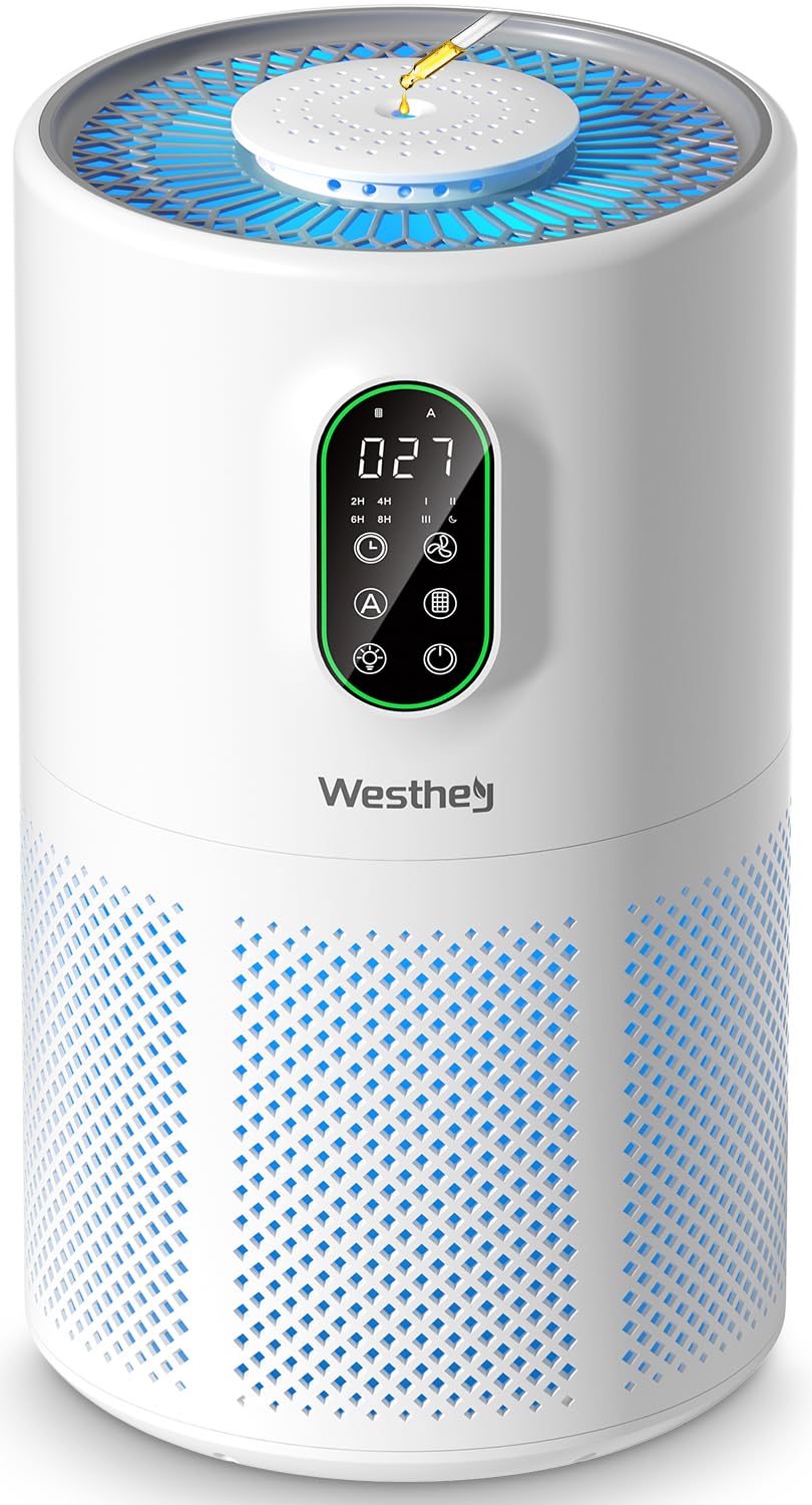 Air Purifiers for Home Large Room up to 1650 ft², WESTHEY H13 True HEPA Air Purifier for Bedroom with Night Light, Air Quality Monitor, Fragrance