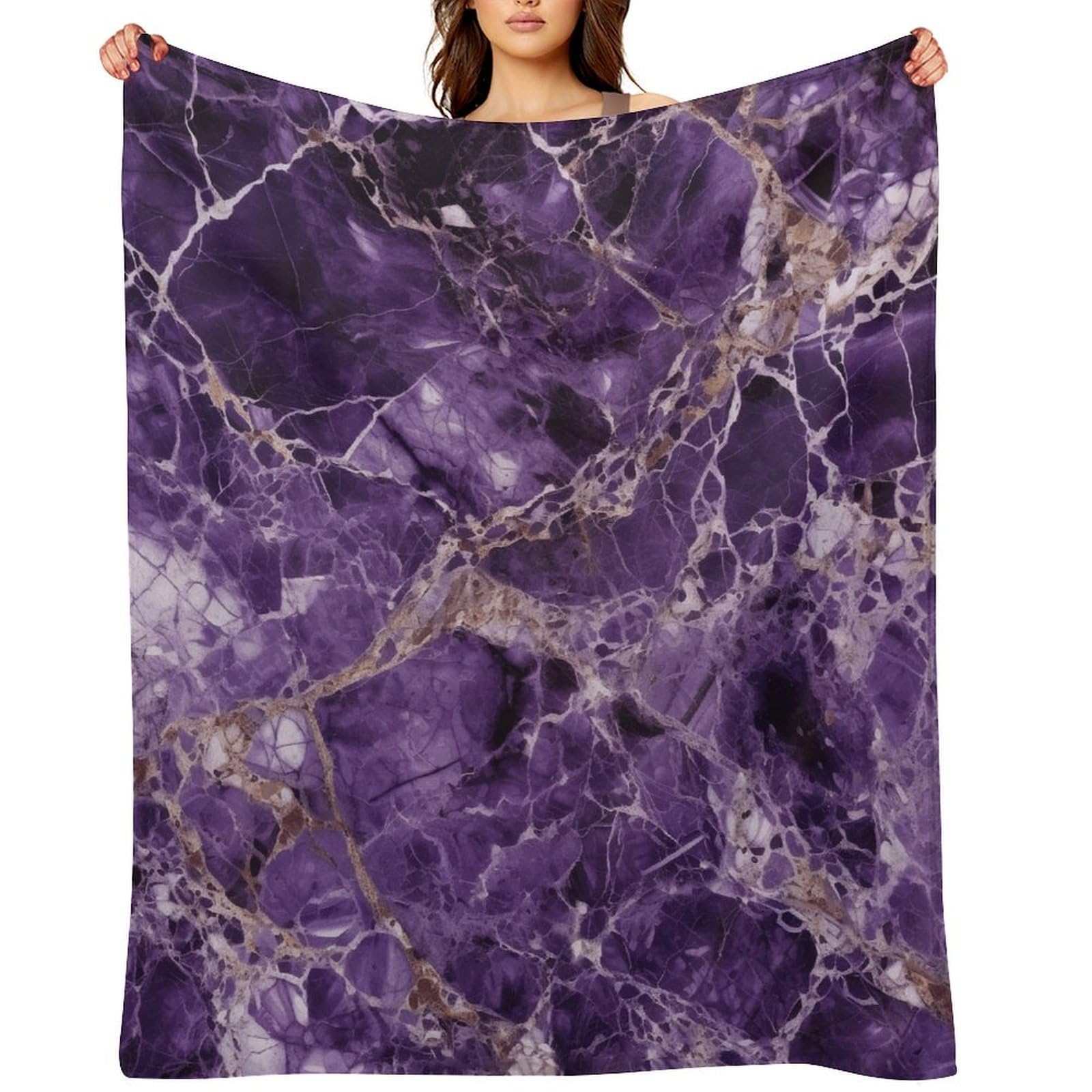 Flannel Fleece Throw Blanket - 60"x80" Super Soft Plush,Lightweight Wrinkle Resistant Cozy Marble Purplem Blanket for Couch Sofa Bed Travel Camping and Gift