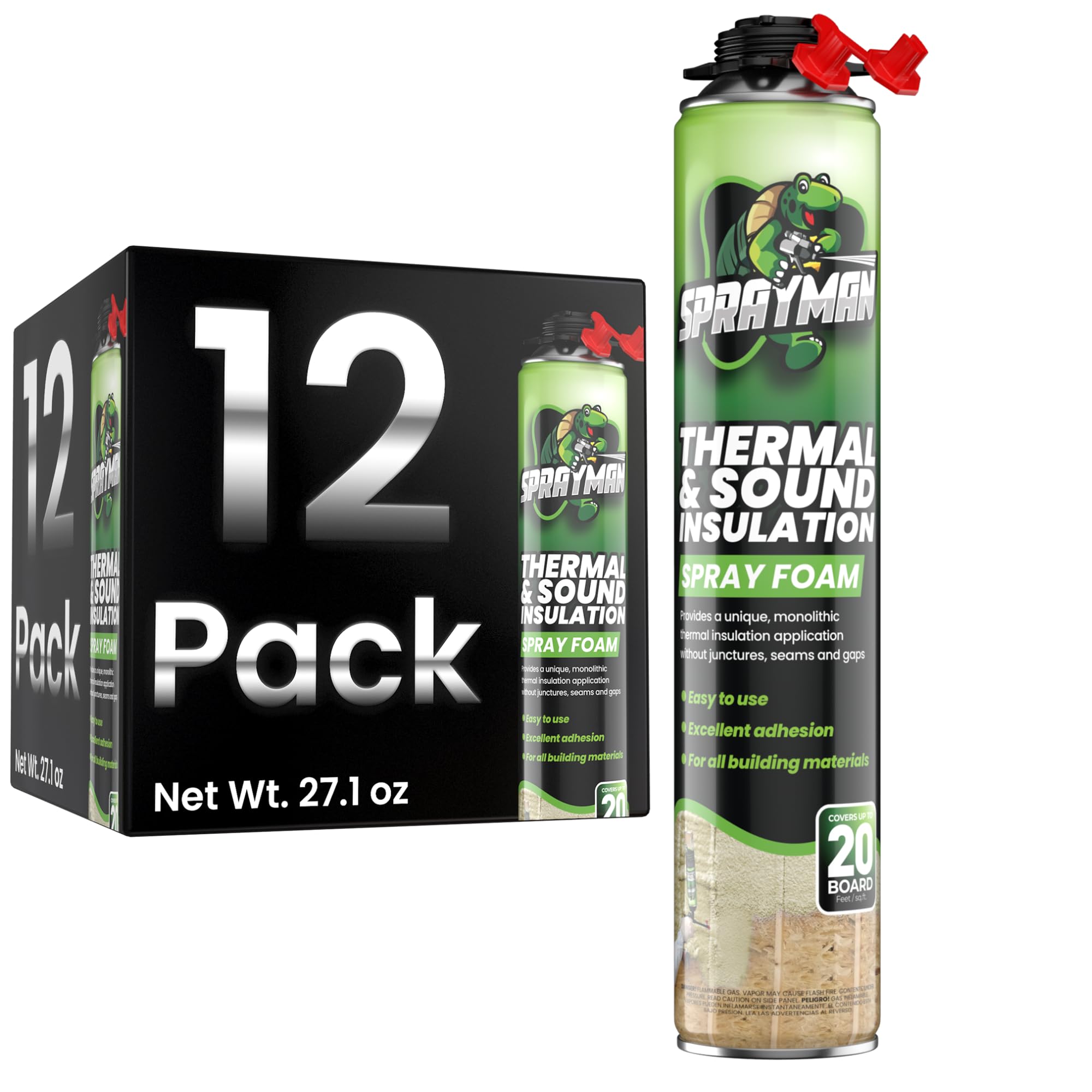 Spray Foam Insulation (240 Sq.Ft.) - Closed Cell Polyurethane Expanding Foam Sealant, Thermal & Acoustic Protection for Wall and Attic - Gun & Cleaner NOT Included, 27.1 oz, 12 Pack