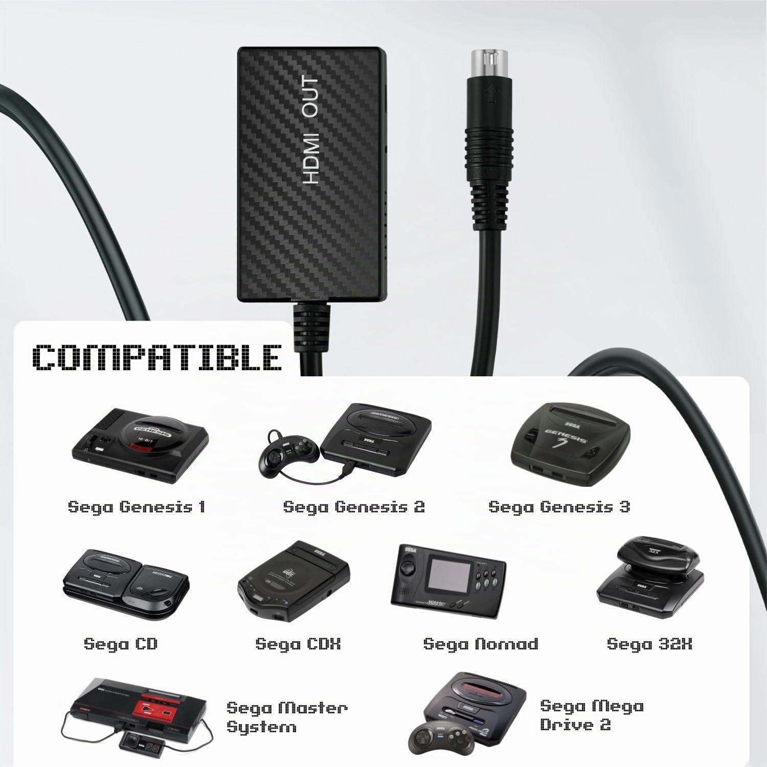 TNP Câble adaptateur convertisseur HDMI compatible Sega Genesis, CD, CDX, 32X, Nomad, Mega Drive 2, Master System pour téléviseurs HD, moniteurs et projecteurs