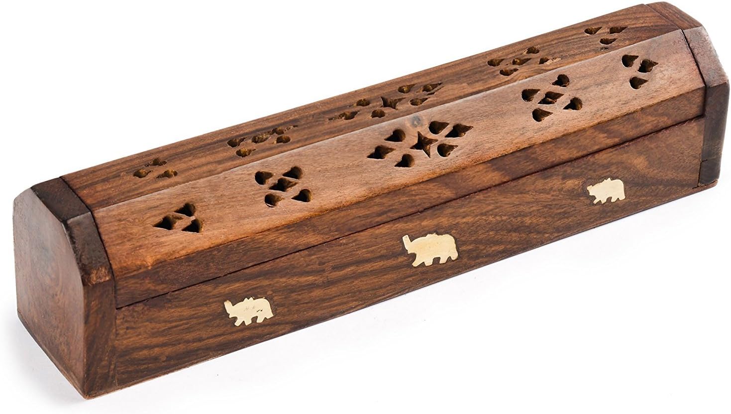 Wooden Coffin Incense Stick Cone Burner Holder Stand with Storage Compartment Ash Catcher | 10 Inches