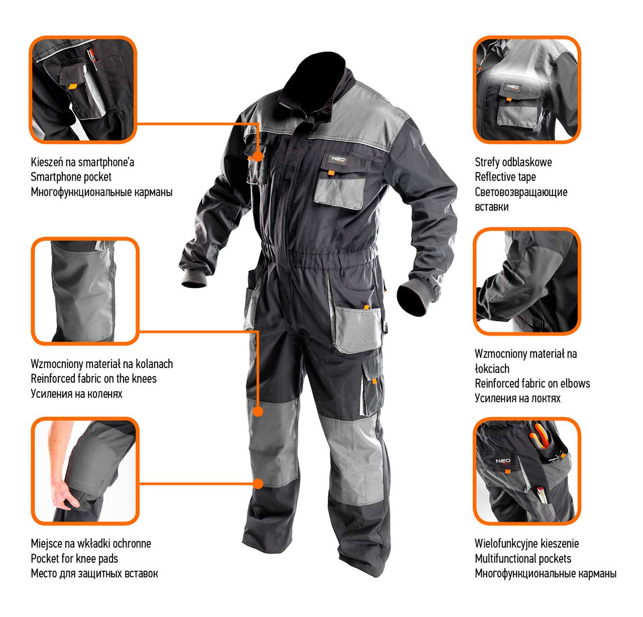 NEO TOOLS Arbeitsoverall Profi Arbeitsjacke Latzhose Overall Arbeitskleidung