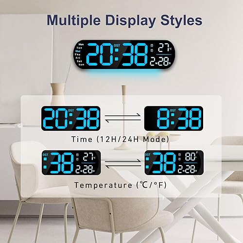 Miniatura 6 de Reloj de pared digital de 13.7 pulgadas, pantalla grande con control remoto, reloj de pared digital grande LED con cambio de color RGB, temperatura