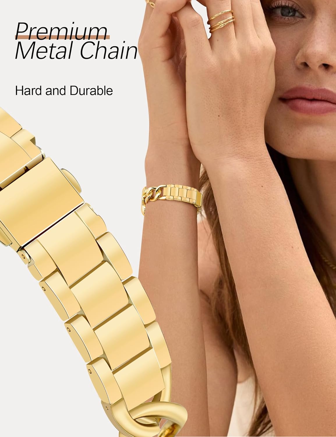 Gold Watch Band Women Compatible with Apple Watch 42mm(S3/2/1) 44mm 45mm 46mm 49mm Adjustable Metal Band Jewelry Chain Link Bracelet Strap for iWatch Series 10/9/8/7/6/5/4/3/2/1/SE/Ultra - Image 3