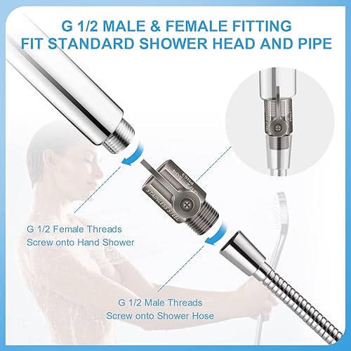 Miniatura 11 de Cabezal de ducha con palanca de mango, acero inoxidable 304, valor de control de flujo de agua de 1/2 pulgada, rosca NPT de 1/2 pulgada, regulador