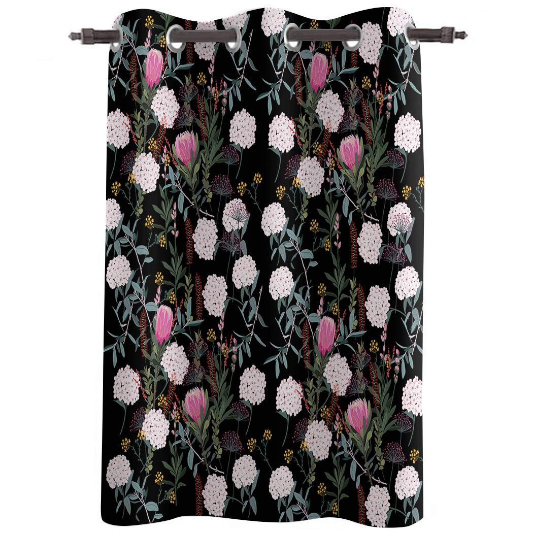 Single Panel Blackout Thermal Curtain Grommet Darkening Curtain for Bedroom Living Room Home Decor,Colorful Hydrangeas Flowers Pattern Window Curtain,52x63in
