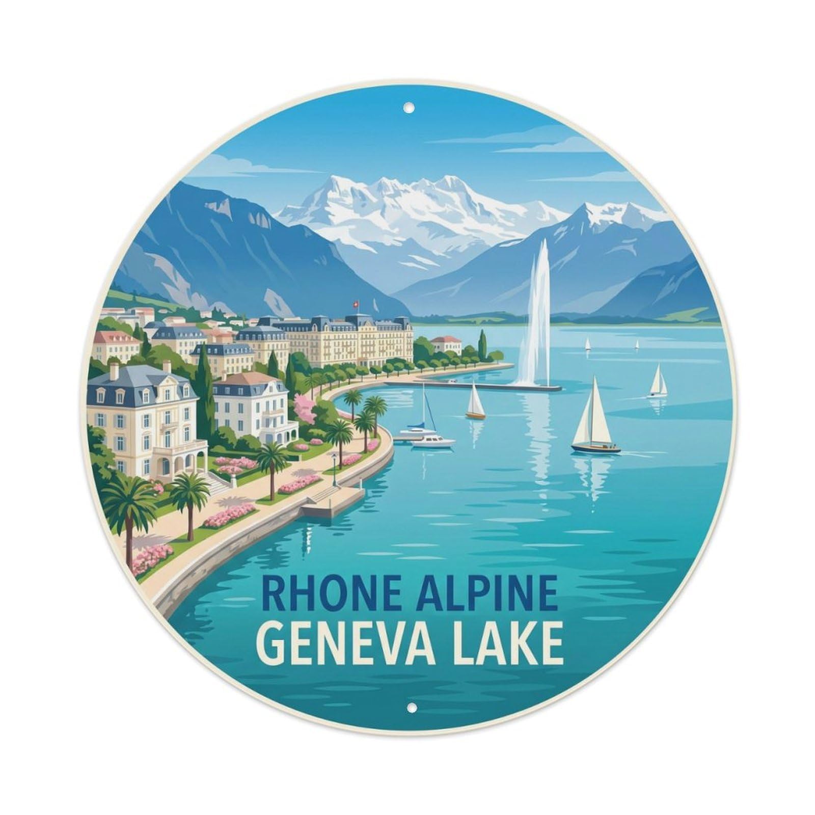 Vintage Travel Rhone Geneva Lake Metal Tin Sign
