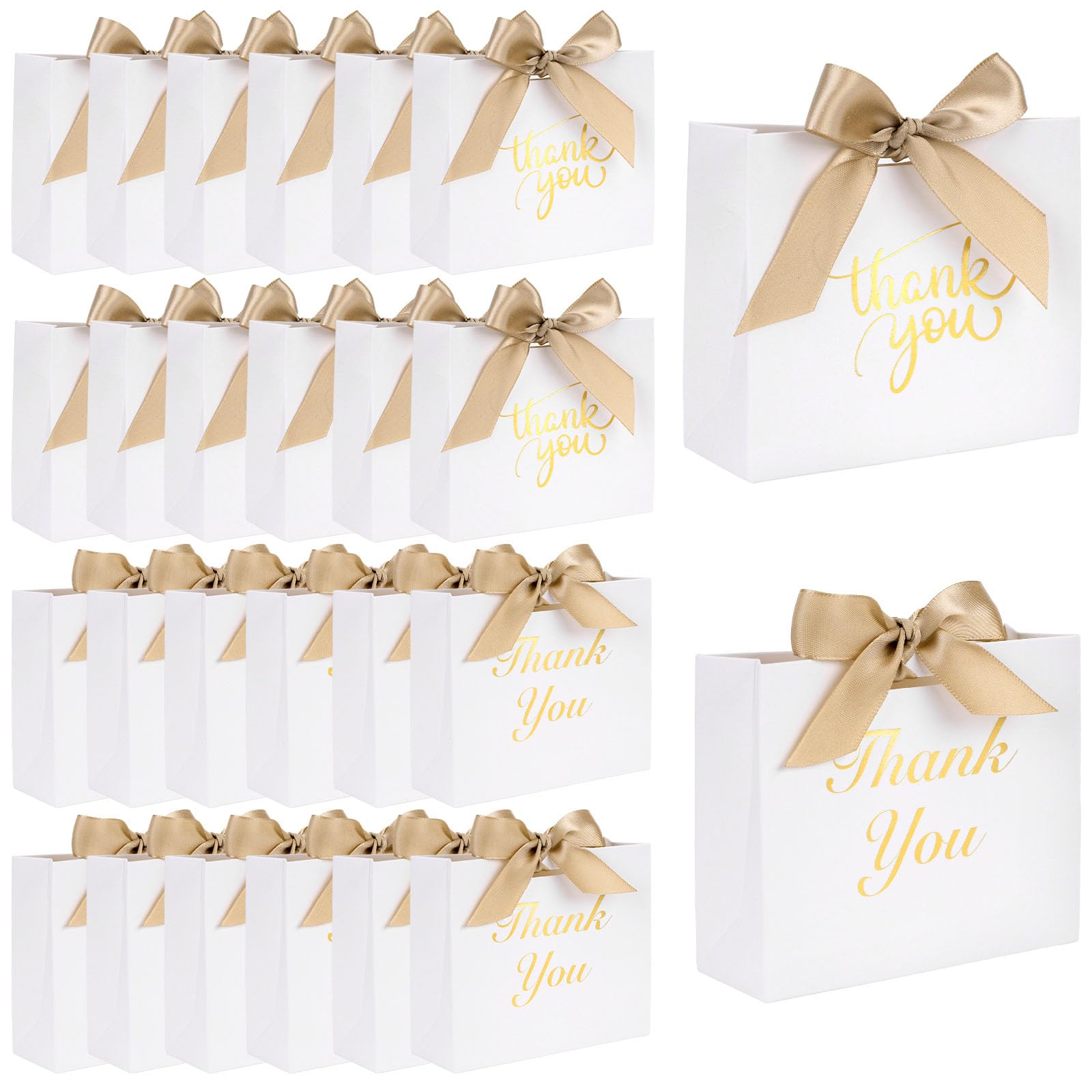 Sacs cadeaux de remerciement en kraft blanc premium et ruban satiné soyeux