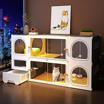 Cat Cages With Litter Box Large Singe Layer Home Indoor Cat Cage, Cat Villa, 2-Layer Cat House, Luxury Pet Cat Cage Cat Box with Transparent Door, Plastic cat House140 * 45 * 70cm