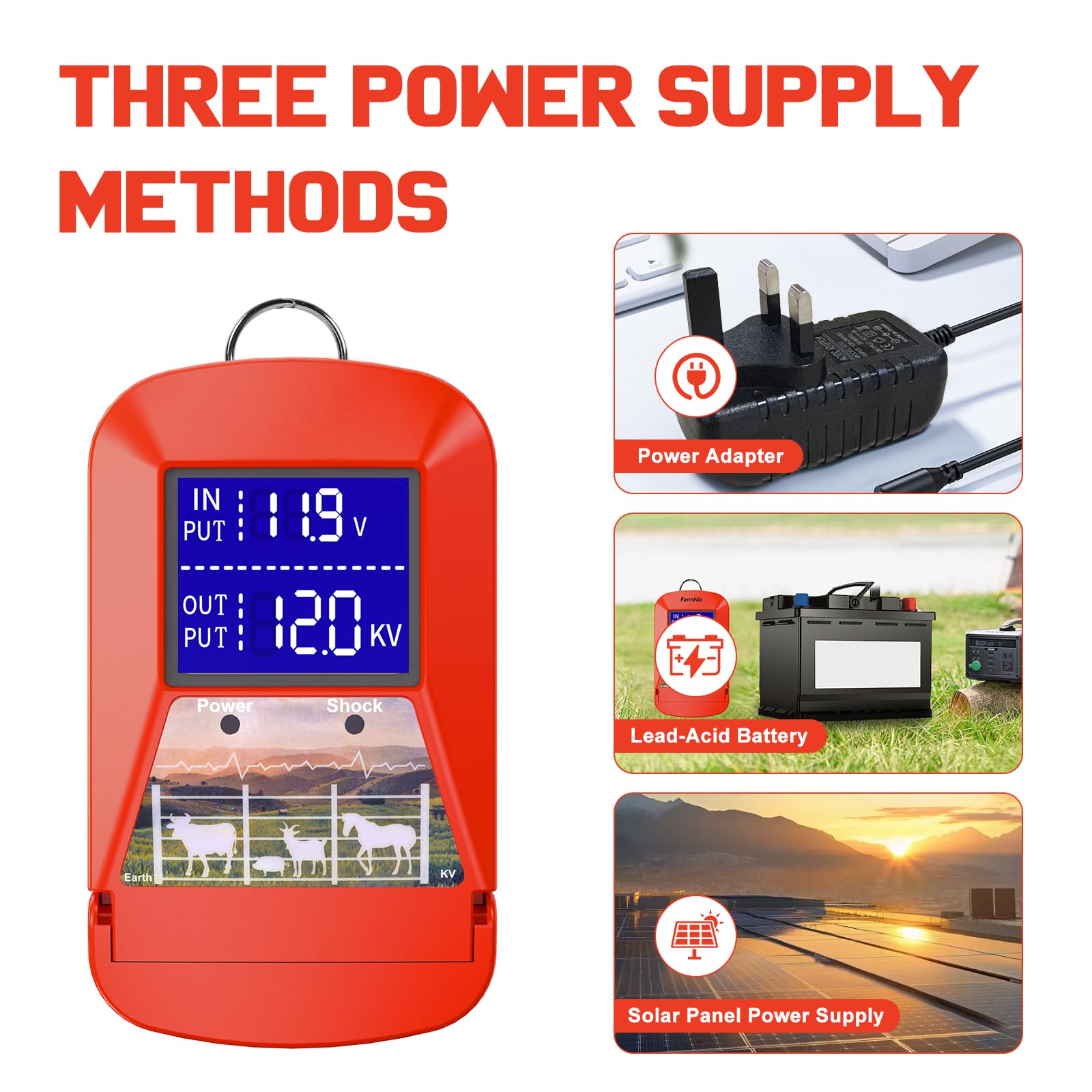 Dispositivo de valla de pasto de 230 V, pantalla LED grande, 3,0 J para 24 km | Cerca eléctrica para protección de animales de granja, mascotas, aves de corral, pastos domésticos, jardines