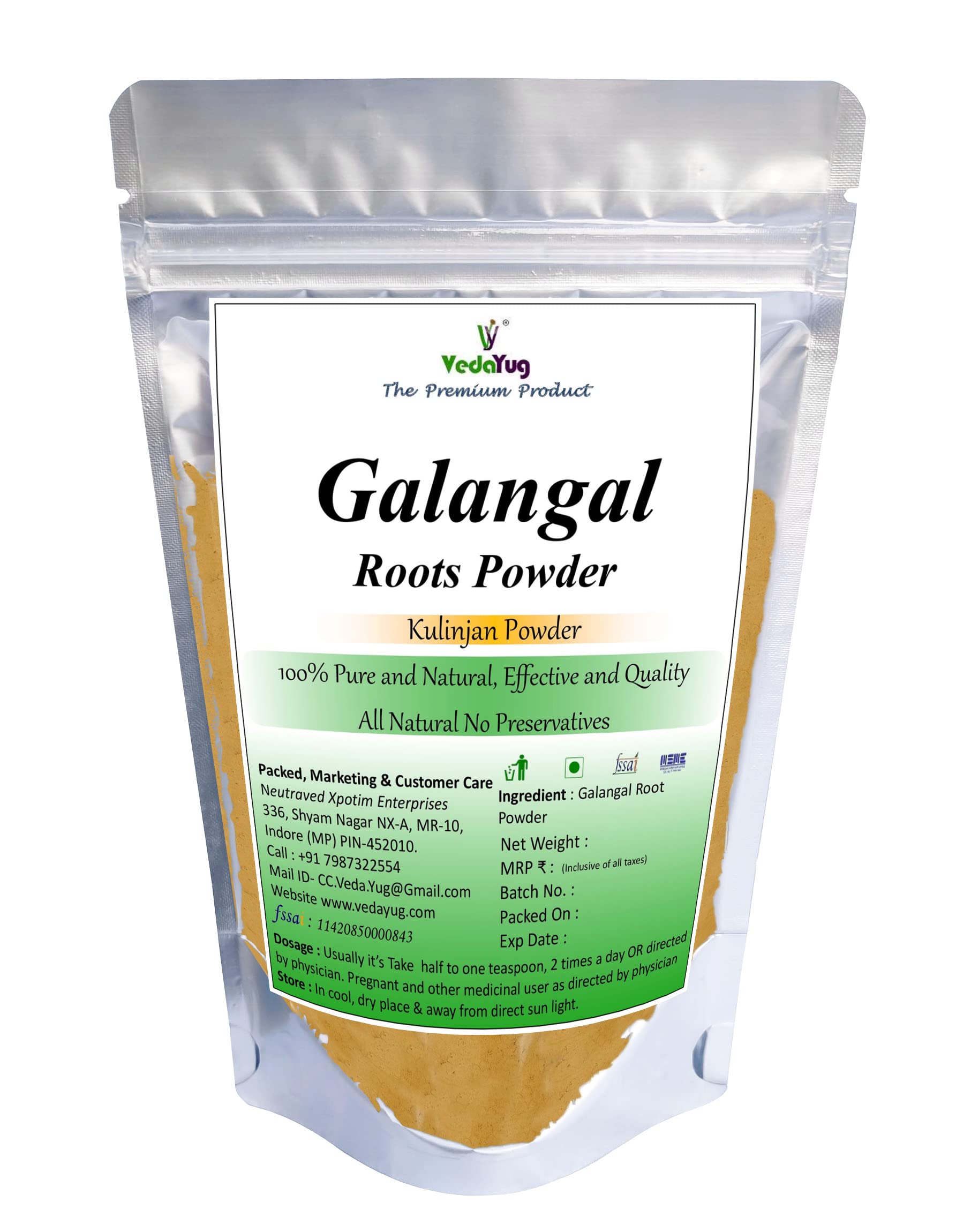 VY VedaYug Kulanjan Powder, Best A Grade Galangal Root, 100g