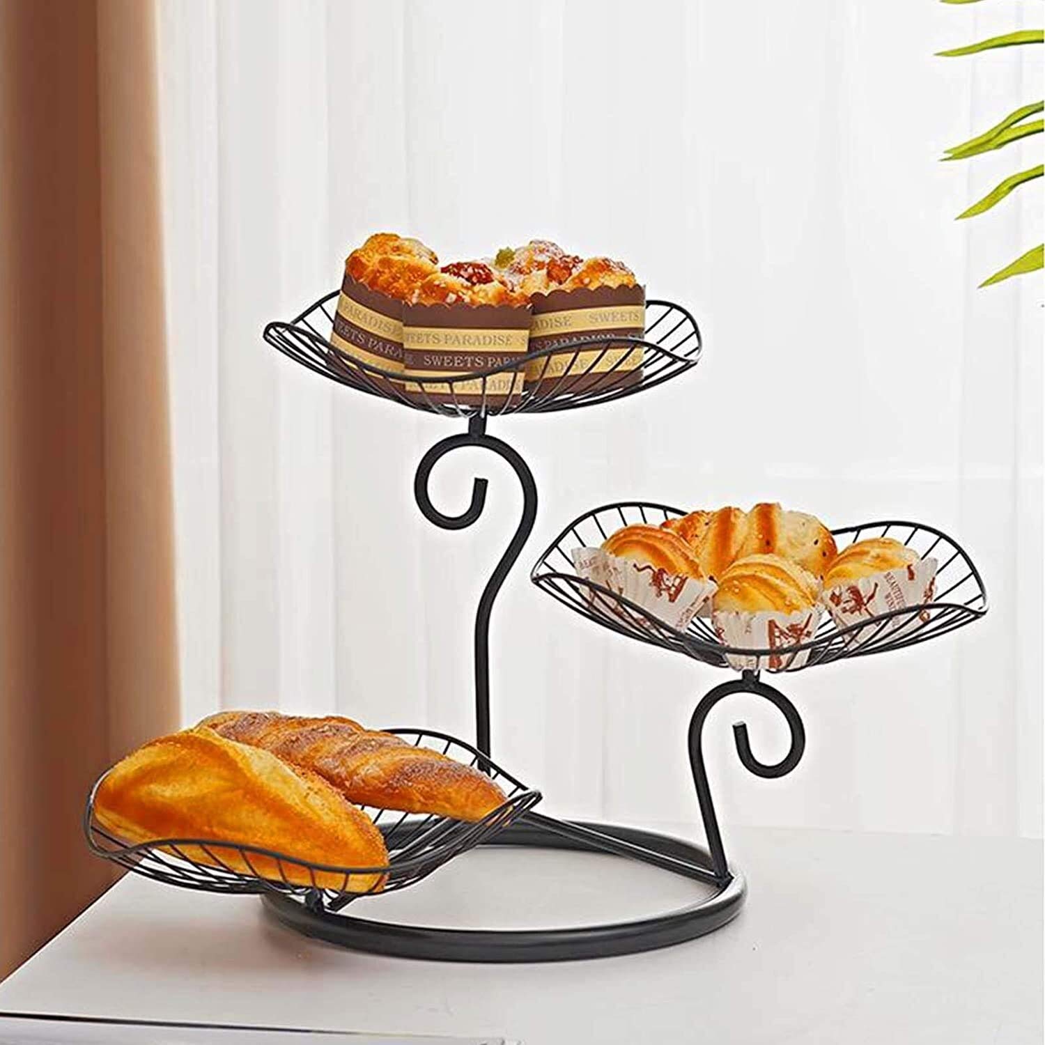 3-warstwowy koszyk owocowy stojak owocowy stojak jadalny stół kuchenny black szafka do przechowywania Metalowa usługa koszykowy stojak warzywo chleb przekąski gospodarstwa domowe (złoto)