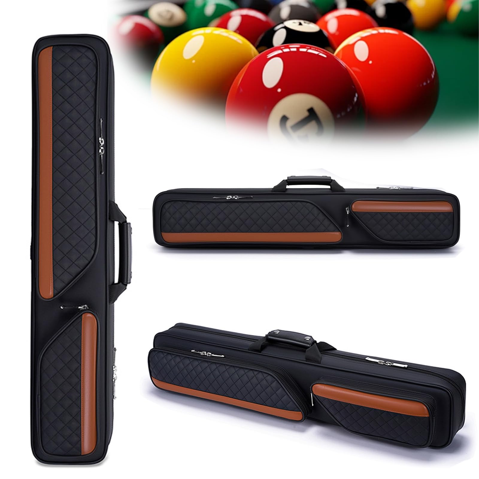 3x4 Billard Queue Tasche Billiard Cue Bag with Handle and Removable Shoulder Strap billard zubehör for up to Bottom and Shafts Queue Tasche 900D Wasserdichte Pool Cue Case Abrieb-und Kratzfest