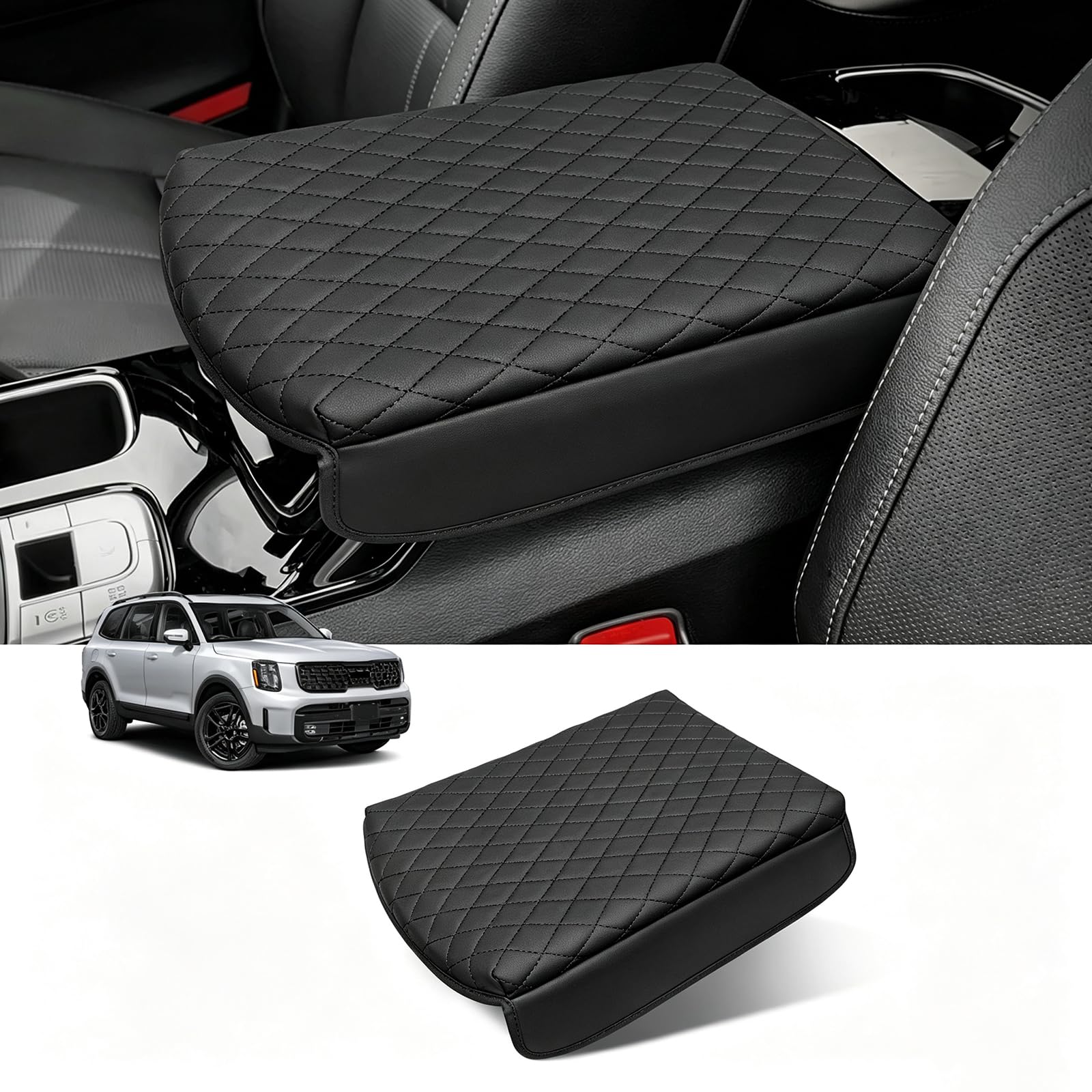 Custom for Center Console Cover Kia Telluride 2020-2026 Accessories, Armrest Cover PU Leather Seat Box Cover Protector