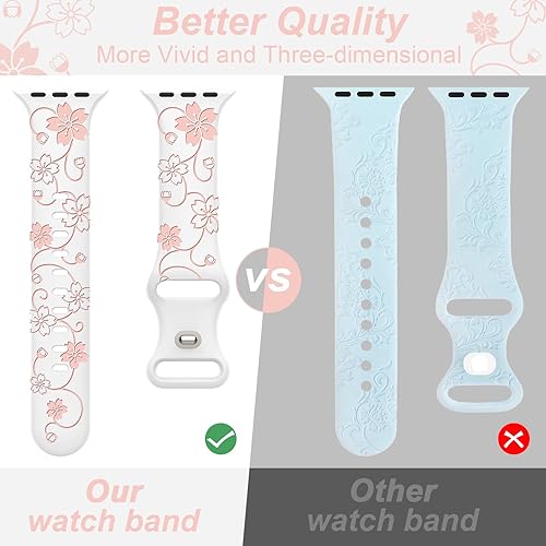 Miniatura 3 de Correa con grabado de flores compatible con correas de Apple Watch de 1.496 pulgadas, 1.575 pulgadas, 1.614 pulgadas, para mujeres y hombres,