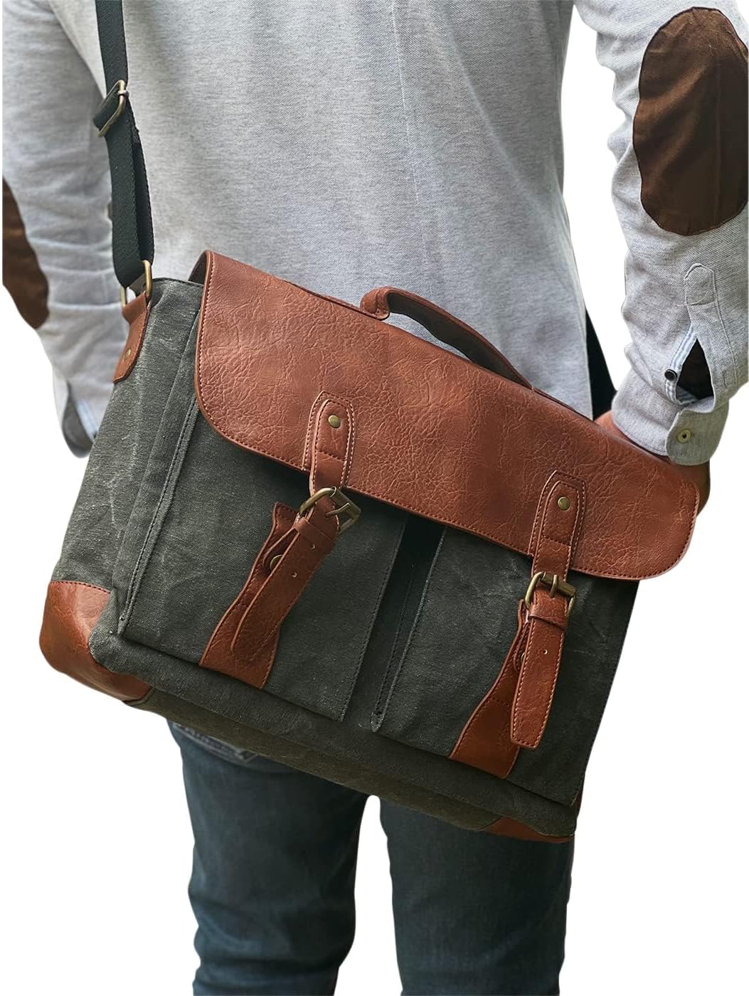 Mona B Aldrich Upcycled Canvas and Genuine Leather Trims Messenger, M-6302