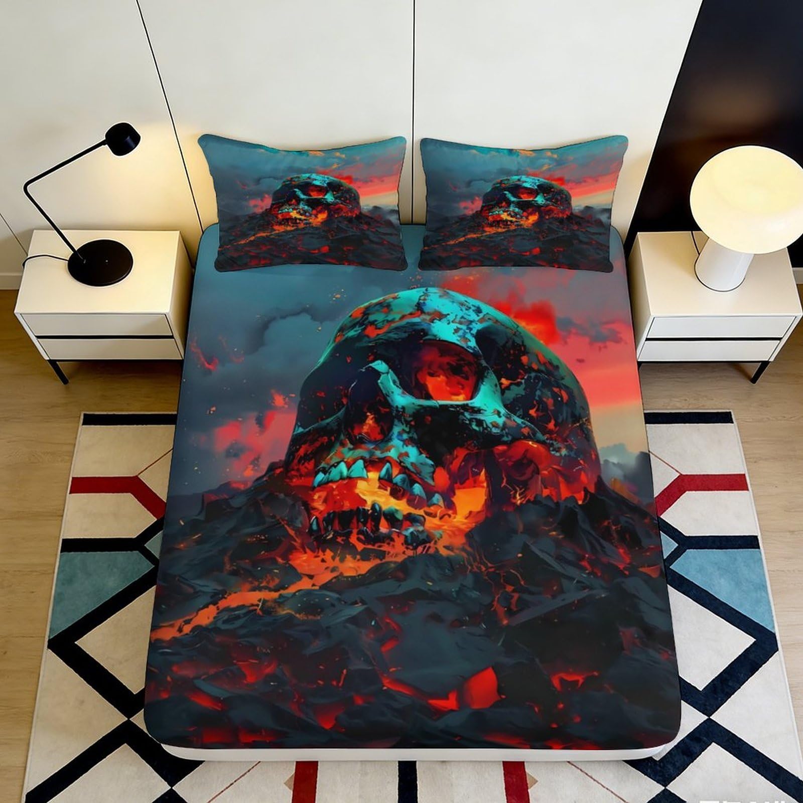 Pnayamiorkfel Style-6 3D Printed Lava Skull Fitted Sheet Microfiber Soft Mattress Cover Gothic Decor For Bedroom Guest Room Dorm 90X200x25cm