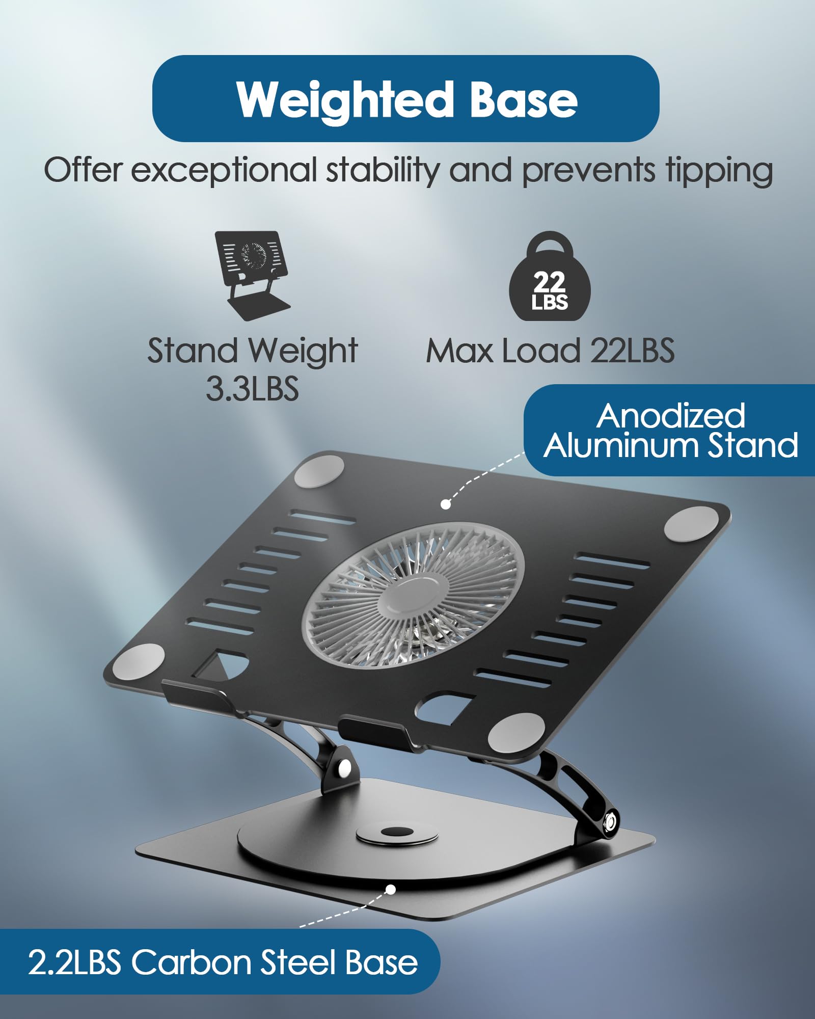 Supporto di raffreddamento per computer portatile con ventola a 3 velocità, T628G max argento