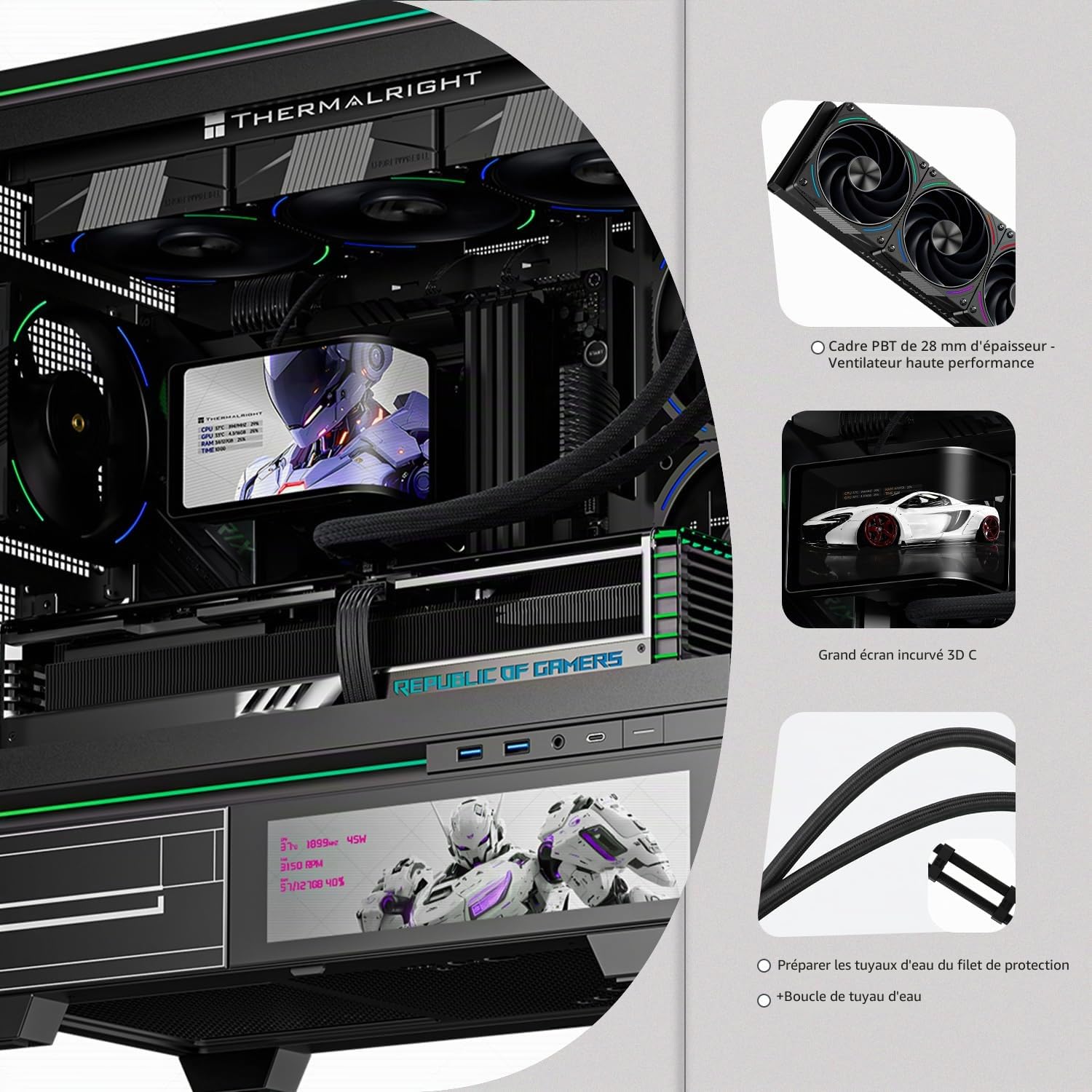TR Thermalright Wonder Vision 360 Turbo ARGB Refroidisseur de processeur liquide avec écran incurvé 3D de 6,67" avec résolution 2400 x 1080 magnétique, Aio, 360 mm pour AM5, LGA1851/1700 Noir