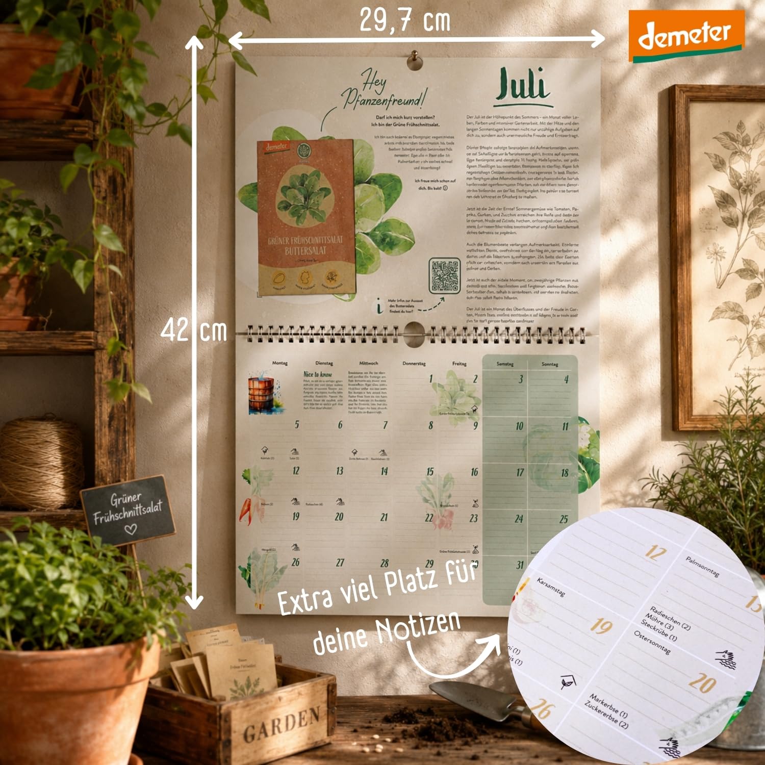 Bio Saatgut Kalender 2027 – Garten Wandkalender A4 mit 12 Sorten Demeter Gemüse Samen | Einpflanzbarer Monatskalender von Loveplants mit Aussaatkalender | Geschenkideen für deine Gartenfreunde