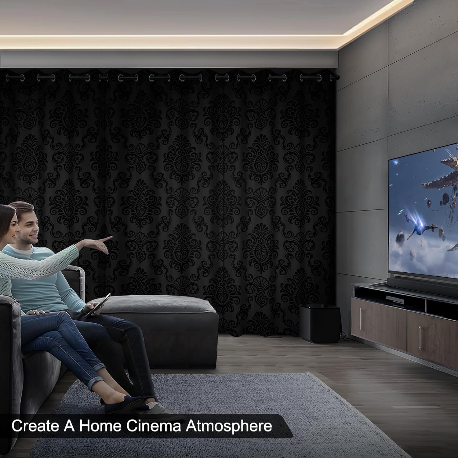 Black Blackout Curtains for Bedroom and Living Room, Farmhouse Summer Thermal Black Out Curtains 84 Inch Long, Light Filtering Soundproof Room Darkening Bedroom Curtains 2 Panel Sets with Tiebacks