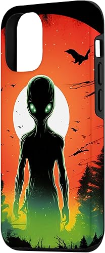 Vista 2 de iPhone 14 Pro Cute Green Alien Head UFO Space Face Alien Case