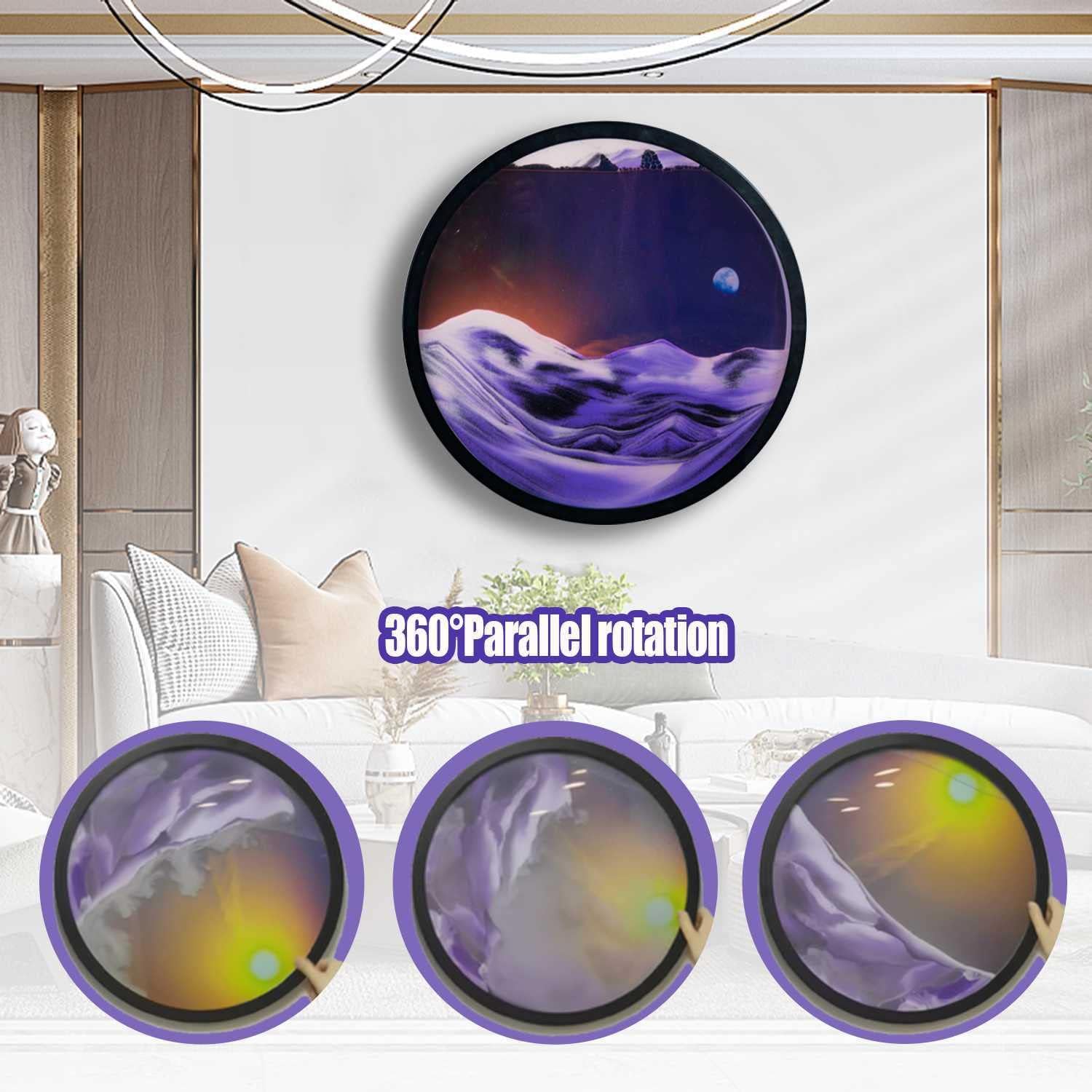 KRIDDR 3D Dynamic Moving Sand Art Picture Round Glass Moving Deep Sea Sand Landscape Flowing Sand Frame for Home Office Gift