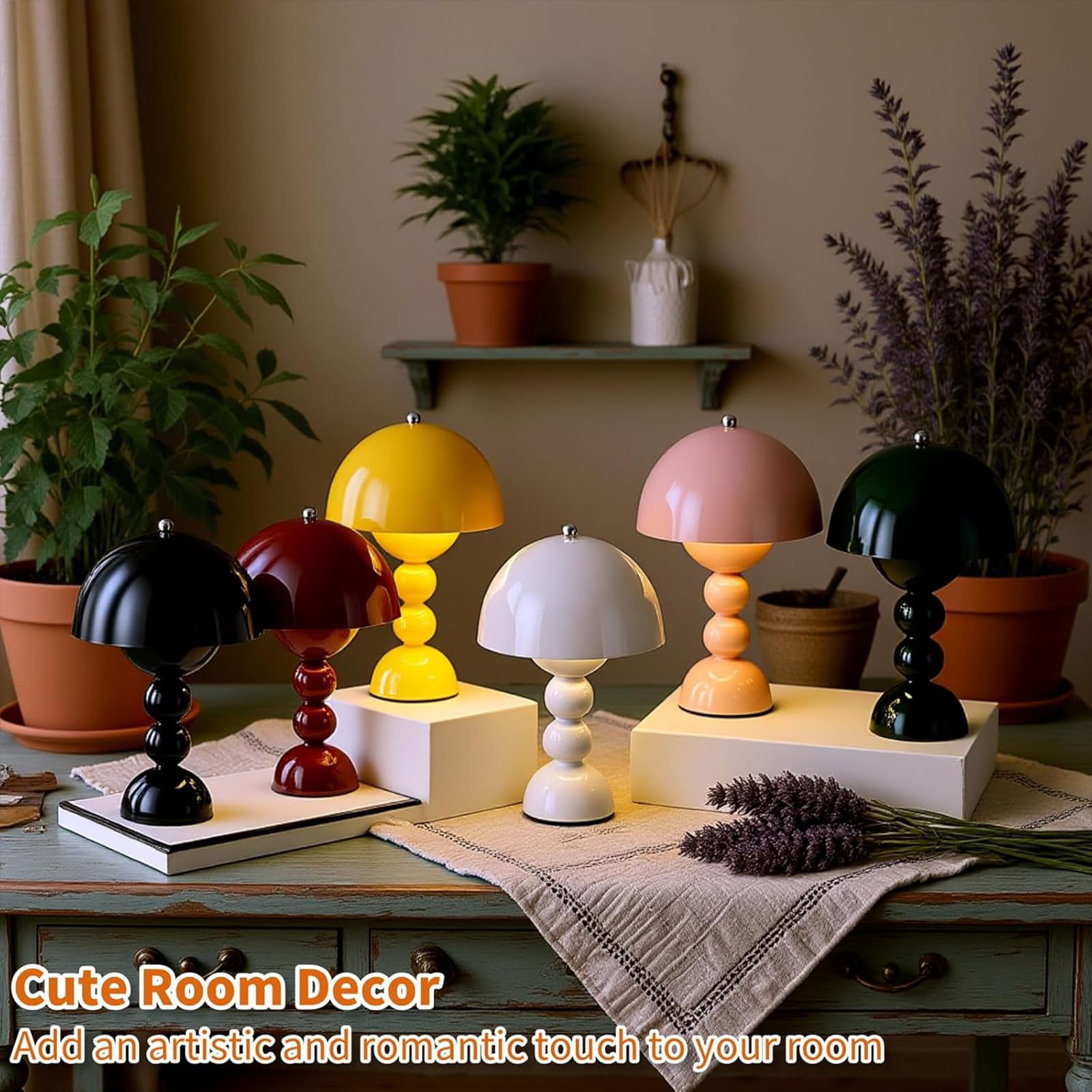 Lampada da tavolo ricaricabile, design a fungo LED, controllo touch, dimmerabile in 3 colori, ideale per camera da letto, cucina, esterni, campeggio e decorazione
