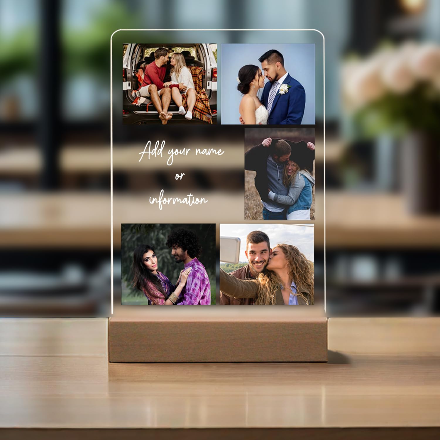 PSUNEY Personalised Gifts for Girlfriend Boyfriend Acrylic Plaque Personalised Night Lights Picture Frame Customised Couples Gifts with Photos Christmas Anniversary Birtheday Gifts for Him Her