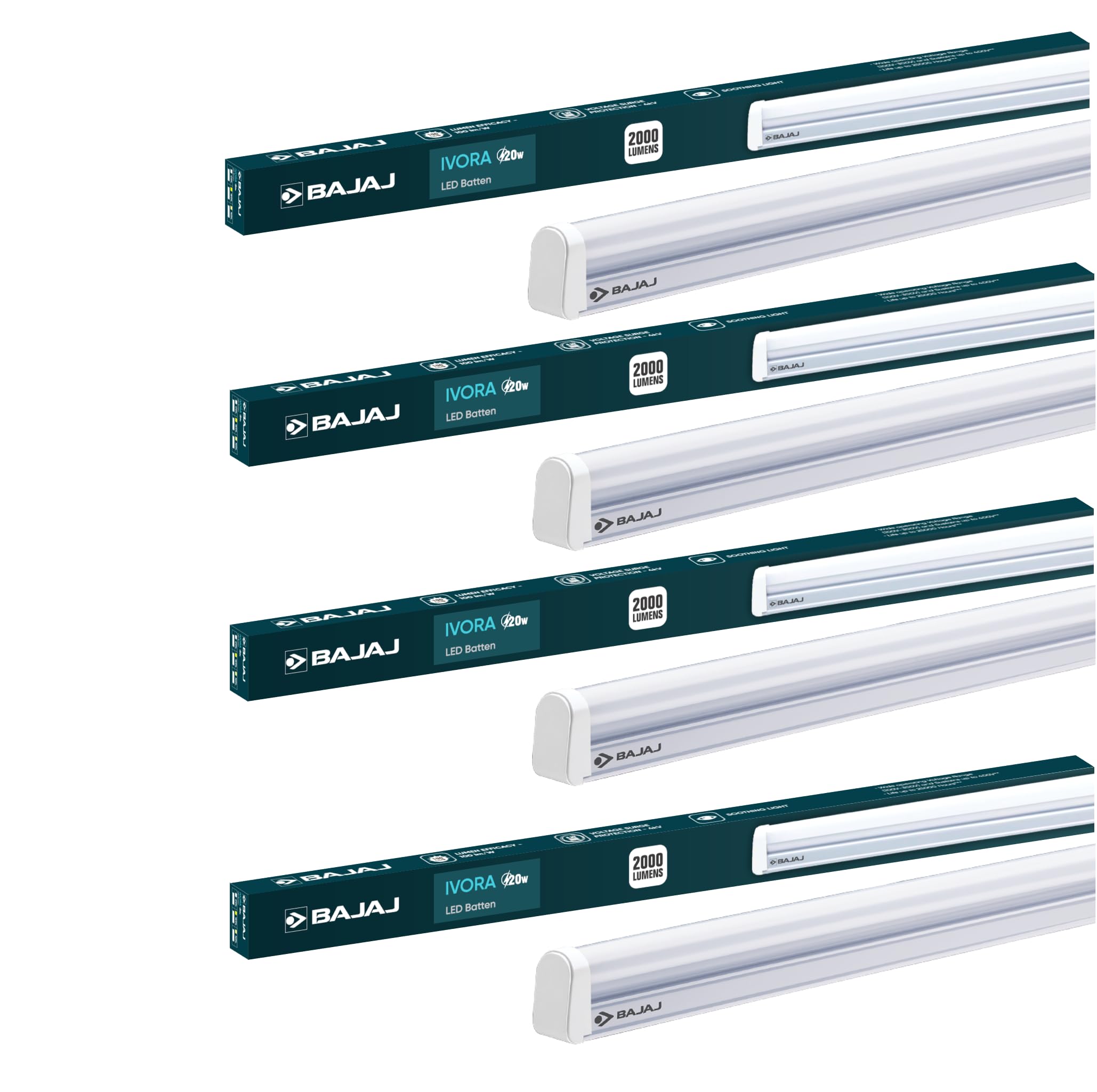 Bajaj 20 Watt LED Batten with Glare Free Lighting (Pack of 4, white)
