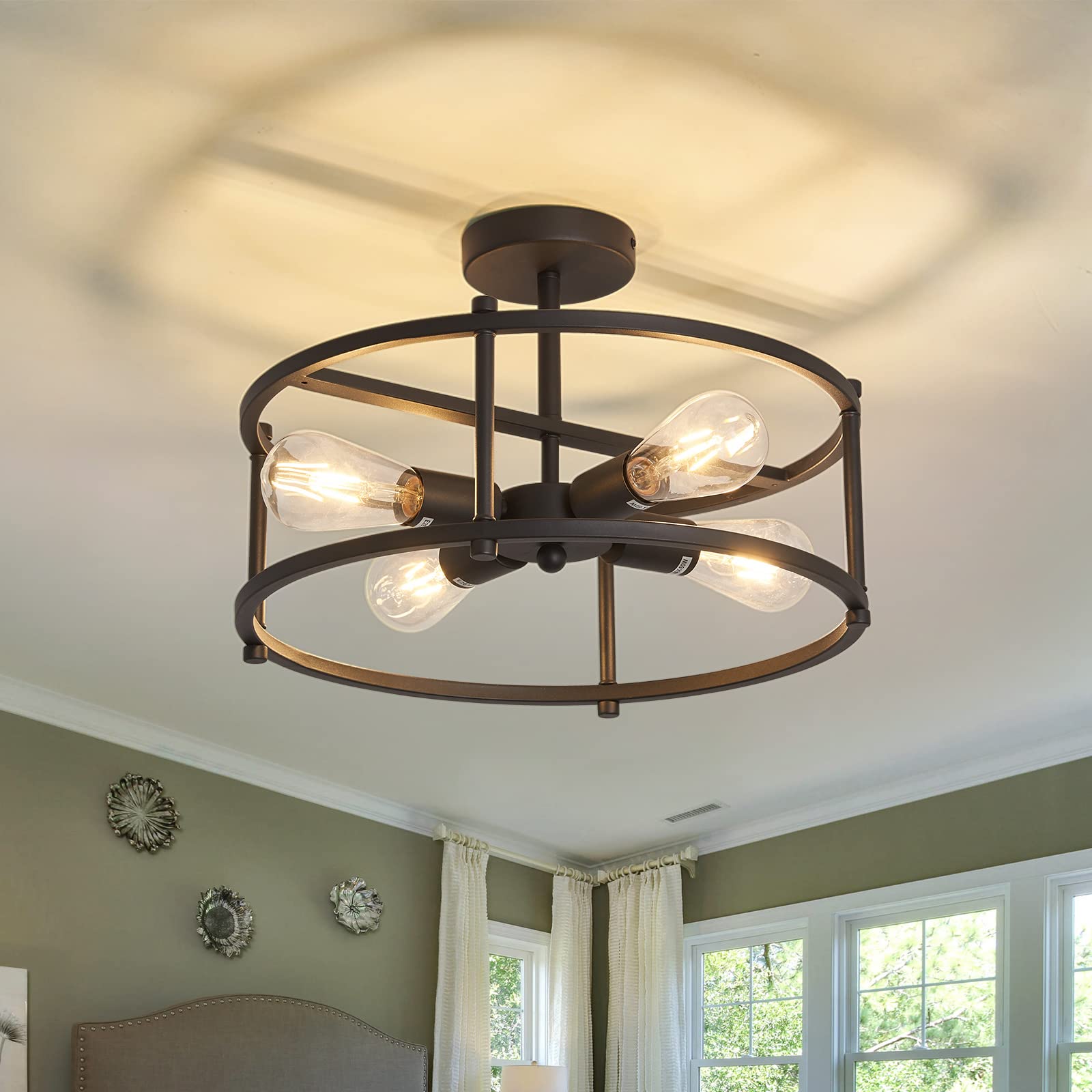 Photo 1 of FGSADI Industrial Semi Flush Mount Ceiling Light ,4 Light Rustic Metal Ceiling Light 