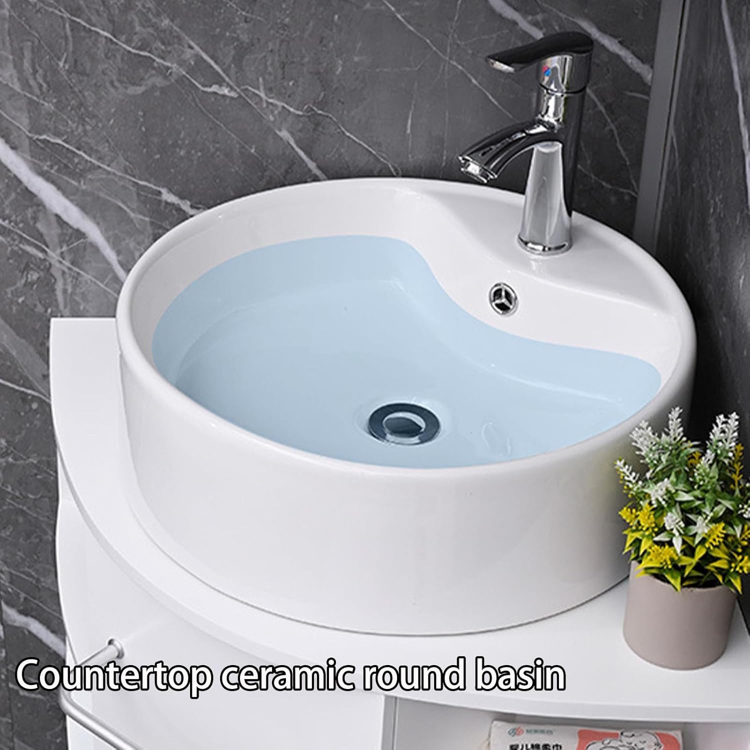 Corner Bathroom Sink, Floating Bathroom Corner Vanity, Corner Wall Mount Bathroom Sink with Open Shelve, bathroom sink with Storage container(21.6x18.1x15.7in)