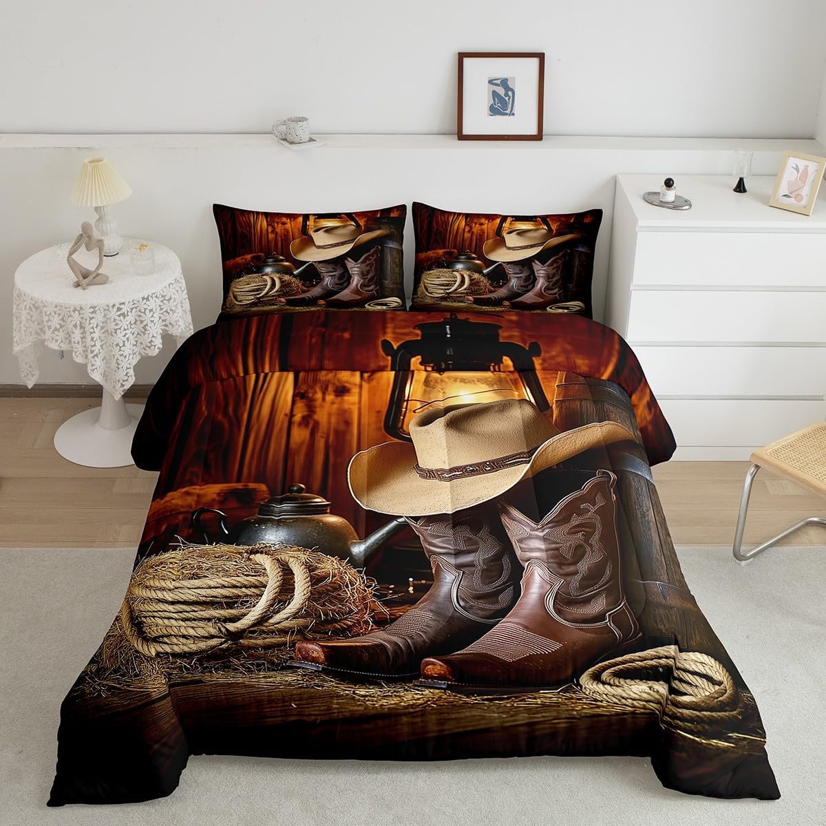 Feelyou Western Decor Comforter for Kids Boys Girls Retro Cowboy Comforter Set Soft Cozy Wild West Themed Bedding Set Teens Men Grunge Design Bed Set Twin 1 Pillow Case Boys