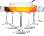 AMYOOLE Vintage Ribbed Coupe Glasses Set of 6-11oz Clear 100% Crystal Martini Glasses Elegant Cocktail Glasses, Transparent Glassware for Champagne, Margaritas, Espresso Comes with a Rose Ice Mold.