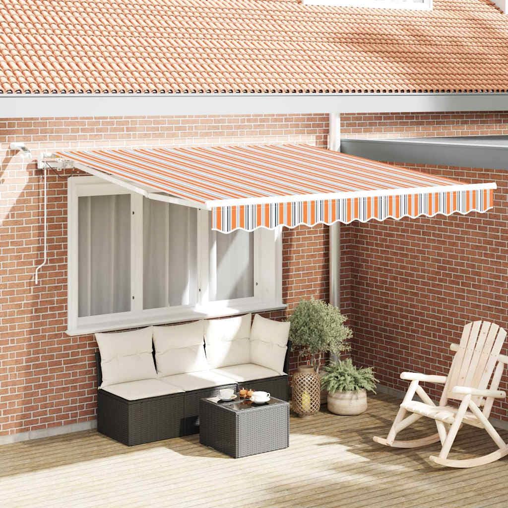 markise 650 x 350 Einziehbare Mehrfarbig 250 cm Polyester und Metall mit LED-Beleuchtung, Markise mit verstellbarem Winkel und Höhe, automatische mit Windsensor, wasserdichte Garden Moza Compatible Choose Option:Platform Aluminum 9/16