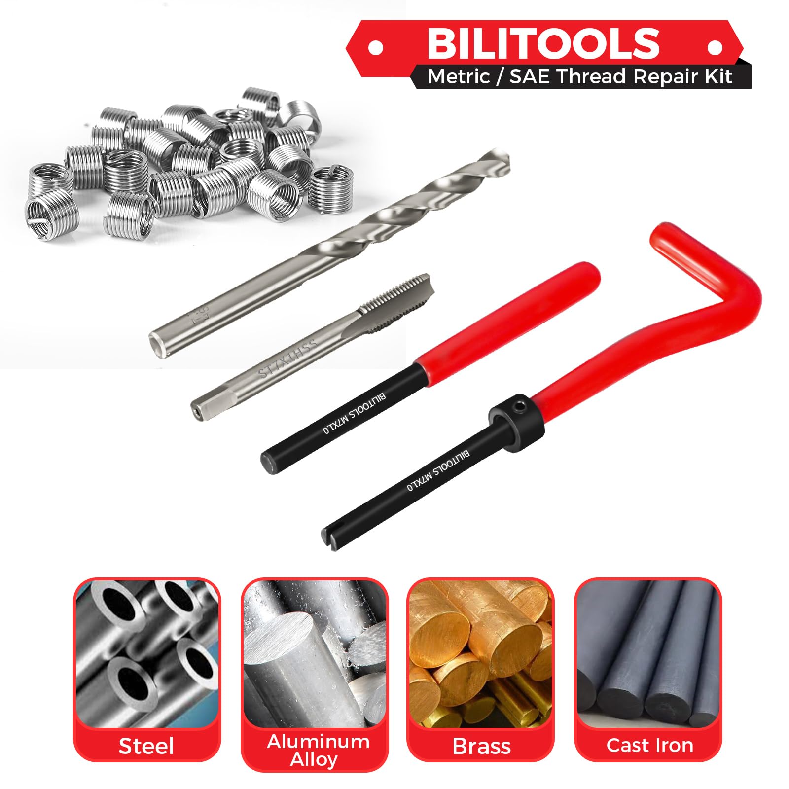BILITOOLS Helicoil - Kit di riparazione filettature metriche M7 x 1.0 HSS, kit di riparazione elicoil