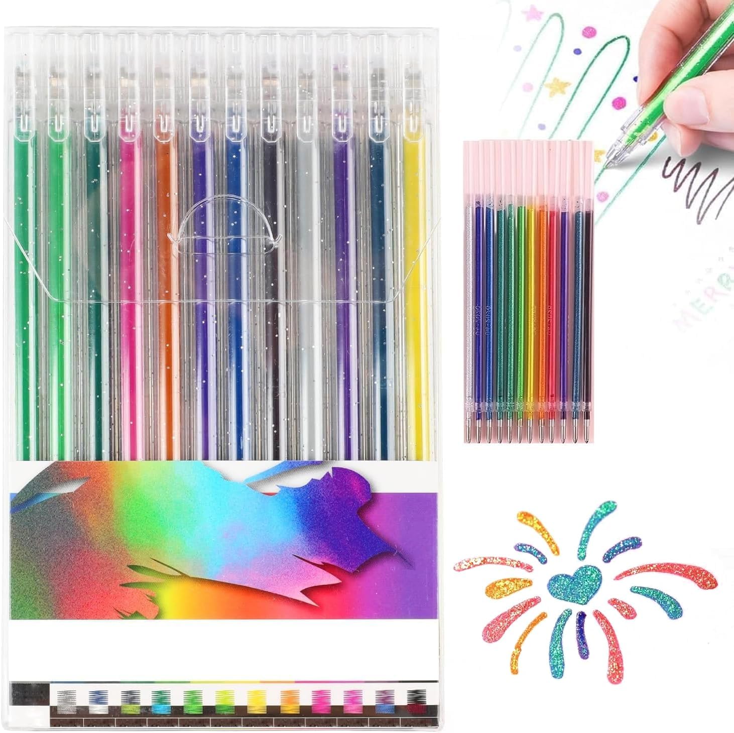 Multicolor Gel Pen Set - Metallic Bright Glitter & Neon Pens for Adults Coloring Books, Painting & Doodling (12 Colors)