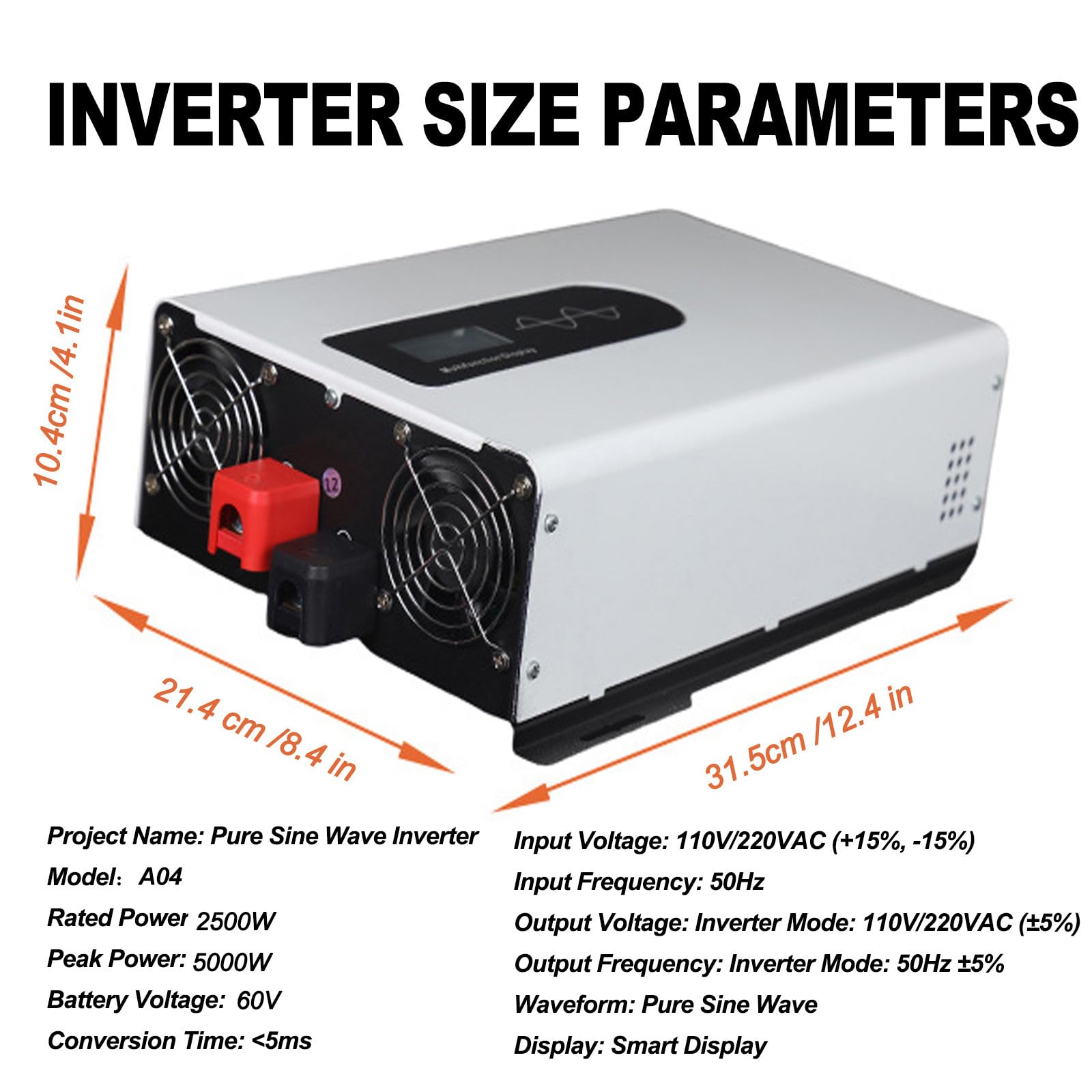 Inverter 60V, Inverter A Onda Sinusoidale Pura da 1000W A 5000W, CC Convertitore di Tensione da 60 V A Ca 110 V/220 V, con Display LCD, Adatto per Sistemi Solari/Auto 220v-2500W