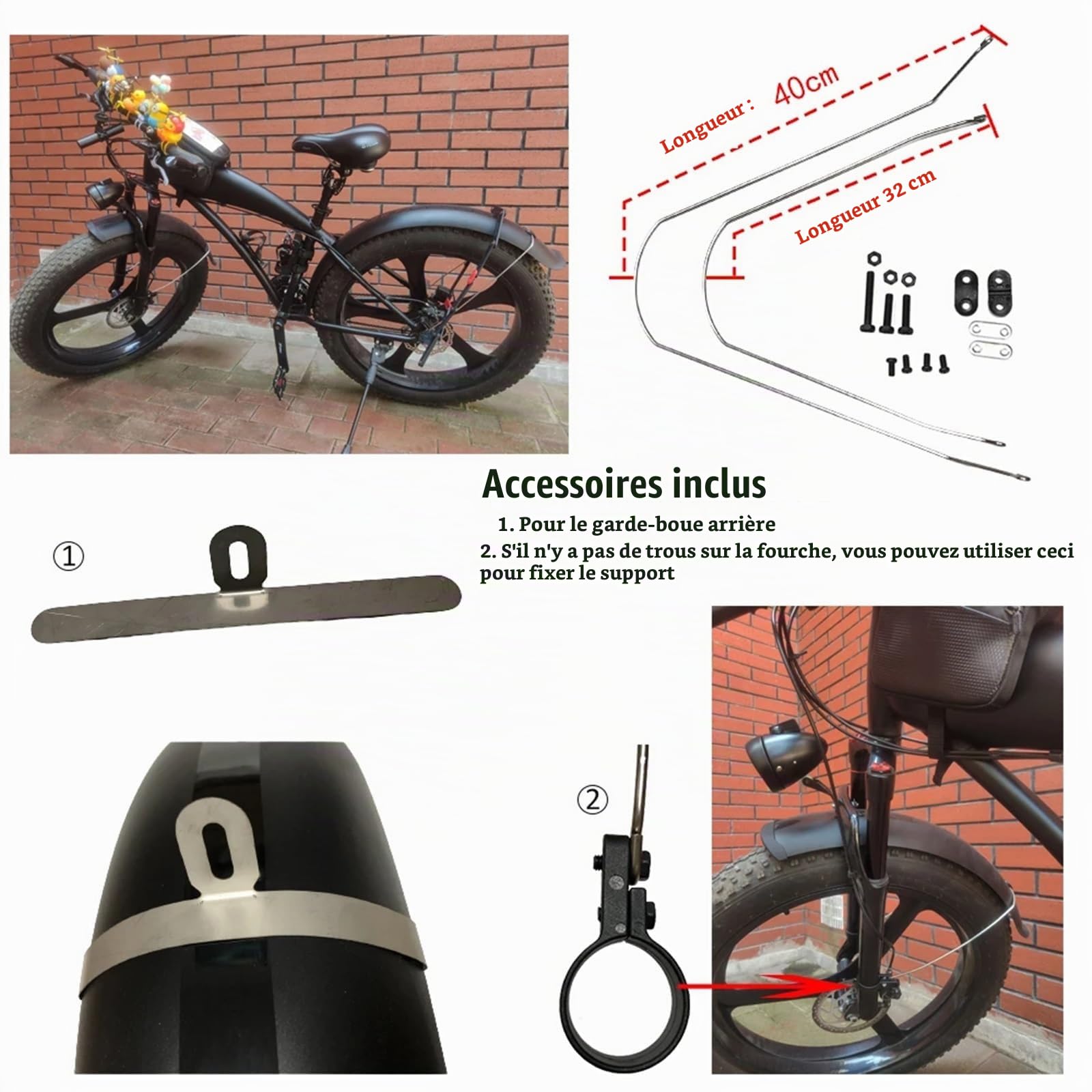 Garde Boue pour vélo Jeu de Garde-Boue de vélo 20x4.0 inch Larges Garde-Boue Avant arrière VTT Tout-Terrain Gros Pneu Ailes de vélo Couverture complète vélo Plastique (Color : A Pair Black)