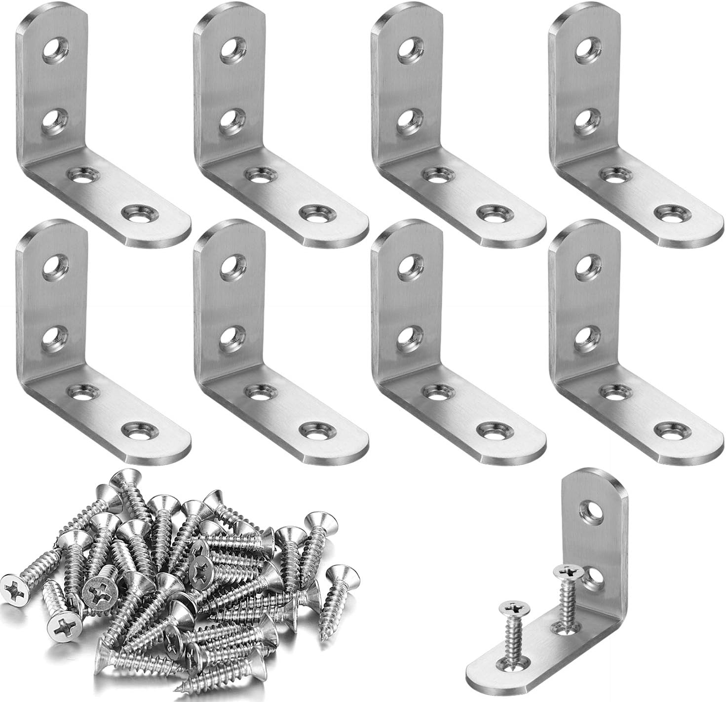 Wdwlbsm 8 PCS Stainless Steel L Corner Brackets Heavy Duty Corner Braces 2" x 2" x 0.75", 4 Hole 90 Degree Joint Right Angle L Shape Bracket for Wood Cabinets Furniture