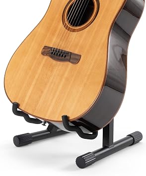 On-Stage GS7462B Professional A-Frame Guitar Stand (Holds Electric, Acoustic, and Bass Guitars, Small Amps, and Mixers, Stepped Yoke, Nonslip Padding, Rubber Feet, Folding, Portable, Storage, Display)