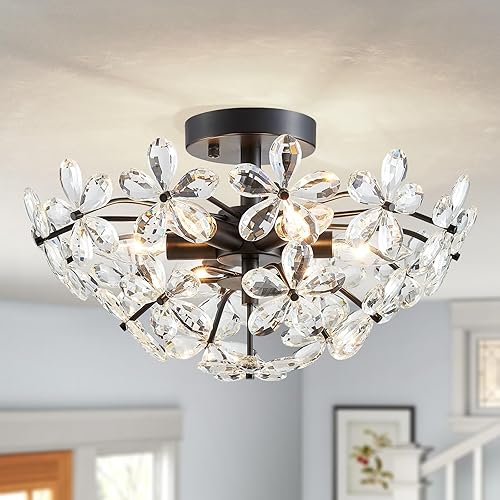 Miniatura 13 de WUZUPS Candelabro de cristal colgante de 5 luces, lámpara de techo moderna para dormitorio, pasillo, bar, cocina, baño, 22.6 pulgadas de alto x 19.2