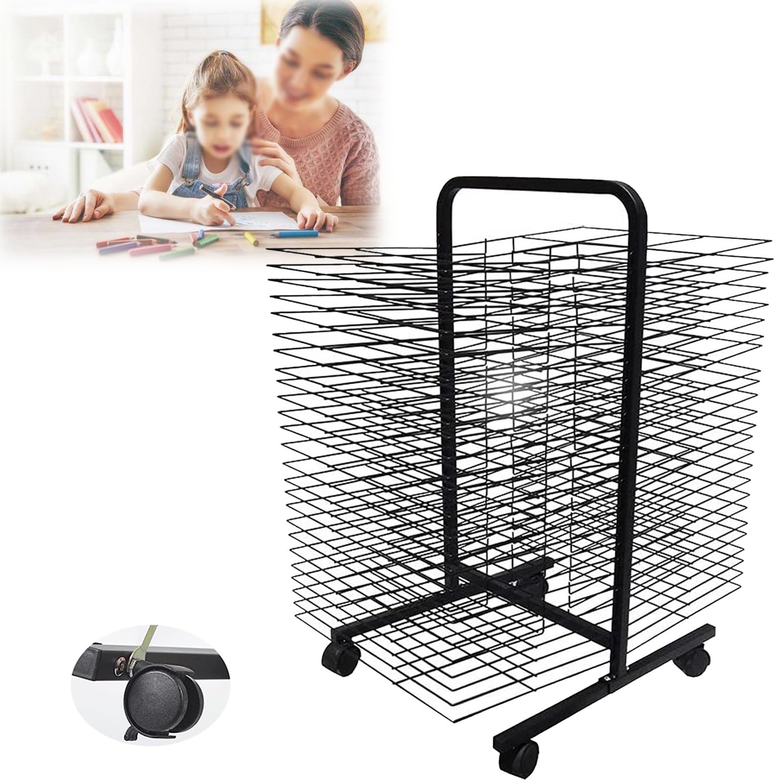 Aioneer Mobile Art Drying Rack, Mobile Drying Rack with Wire Shelves, for Works of Art, Educational Product Drying Rack, Drying Easel,38Shelves
