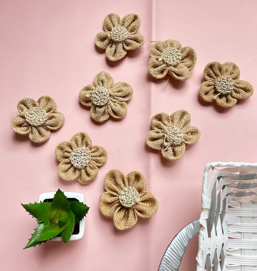 SATYAM KRAFT 10 Pcs Artificial Jute Flowers for for Home Decoration, Gift, Mandir Pooja Table, Cake Decor, Bouquet Making, Backdrop, Valentine's Day Decoration (Brown)