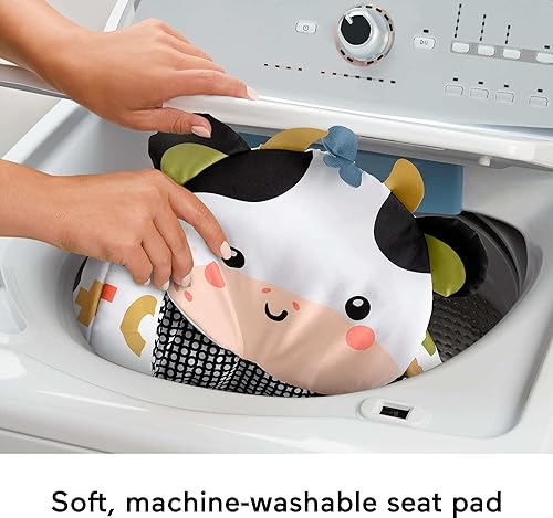 Miniatura 4 de Fisher-Price Silla de bebé portátil, lindo asiento de piso de vaca con mordedor sin BPA y clacker juguetes de desarrollo para recién nacidos