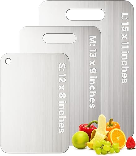 Juego de 3 tablas de cortar de titanio, 100% titanio puro para cocina, higiene y durabilidad, tabla de cortar de doble cara, 3 tablas de cortar no